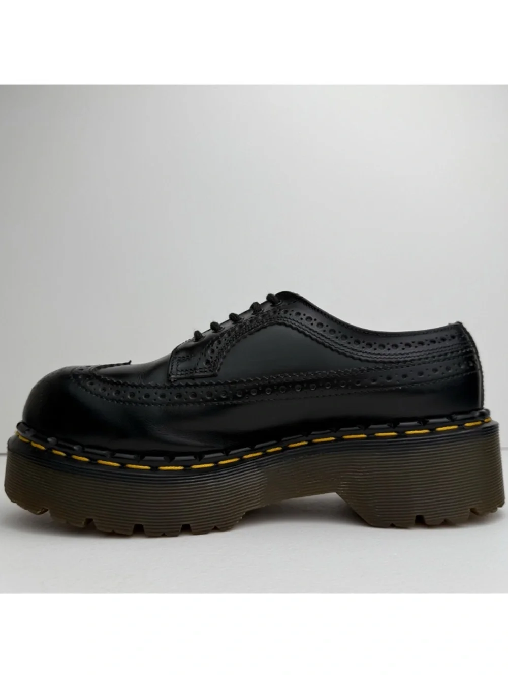 Vintage Dr. Martens Made in England Black Wingtip Platform Steel Oxfords UK 6